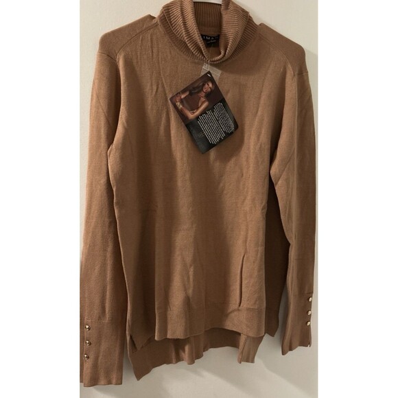 IMAN Womens Global Chic Turtleneck Sweater w Button Cuffs Rayon Blend LG Caramel - Picture 2 of 10